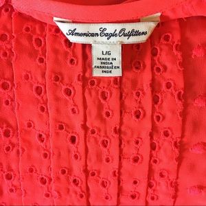 American Eagle Eyelet Embroidered Sheer Neon Top
